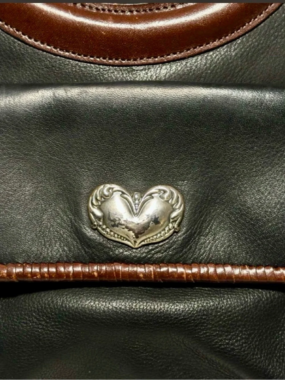 Fossil Dark Green Vintage Leather Tote with Brown Braided Handles